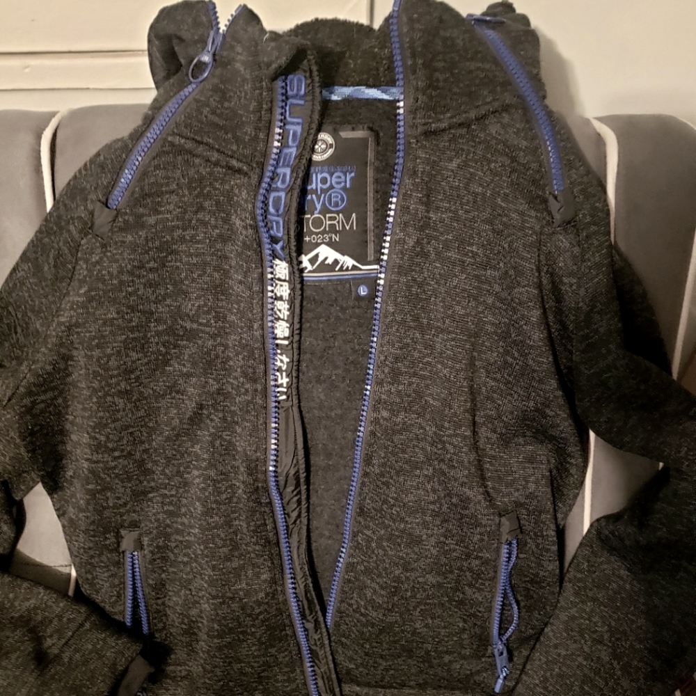 Superdry heavy black and grey zip up hoodie NWOT